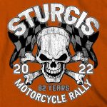 2022 Sturgis Motorcycle Rally SPB1011 Men’s Skull And Checkered Flag Orange T-Shirt - Image 4