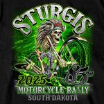 2025 Sturgis Motorcycle Rally Skeleton Chief Black Men’s T-Shirt - Image 5