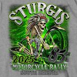 2025 Sturgis Motorcycle Rally Skeleton Chief Heather Grey Men’s T-Shirt - Image 5