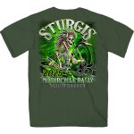 2025 Sturgis Motorcycle Rally Skeleton Chief Military Green Men’s T-Shirt - Image 2