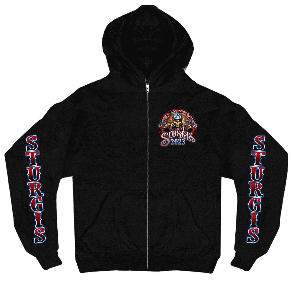 Hot Leathers SPB4067 Men’s Black 2023 Sturgis # 1 American Double Sided Print Hoodie