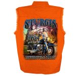 2024 Sturgis Men’s Rushmore Orange Motorcycle Rally Sleeveless Denim Button Up Shirt SPB5100 - Image 2
