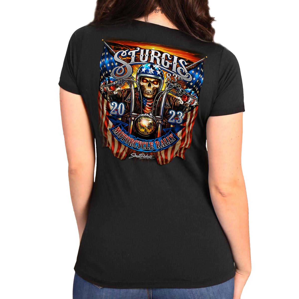 Hot Leathers SPL1823 Women’s Black 2023 Sturgis # 1 American T-Shirt