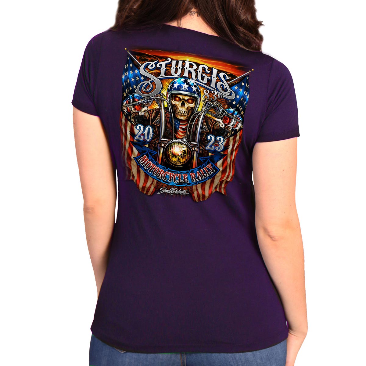 Hot Leathers SPL1826 Women’s Heather Purple 2023 Sturgis # 1 American Lady Double Sided T-Shirt