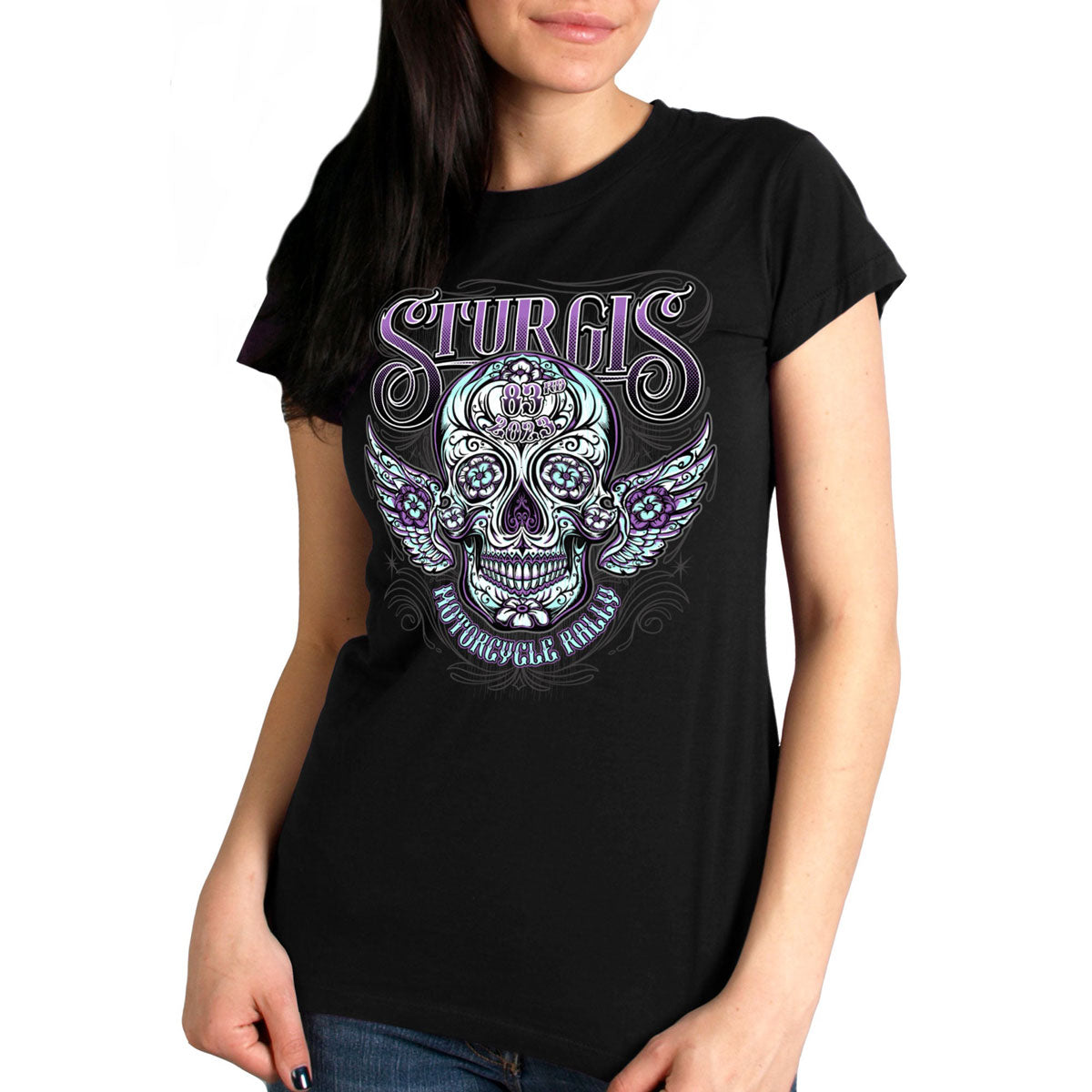 Hot Leathers SPL1827 Women’s Black 2023 Sturgis Antique Sugar Skull T-Shirt