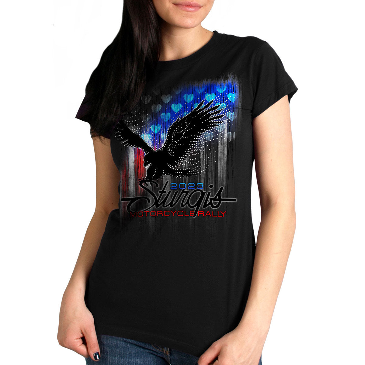 Hot Leathers SPL1835 Women’s Black 2023 Sturgis Bling Eagle T-Shirt