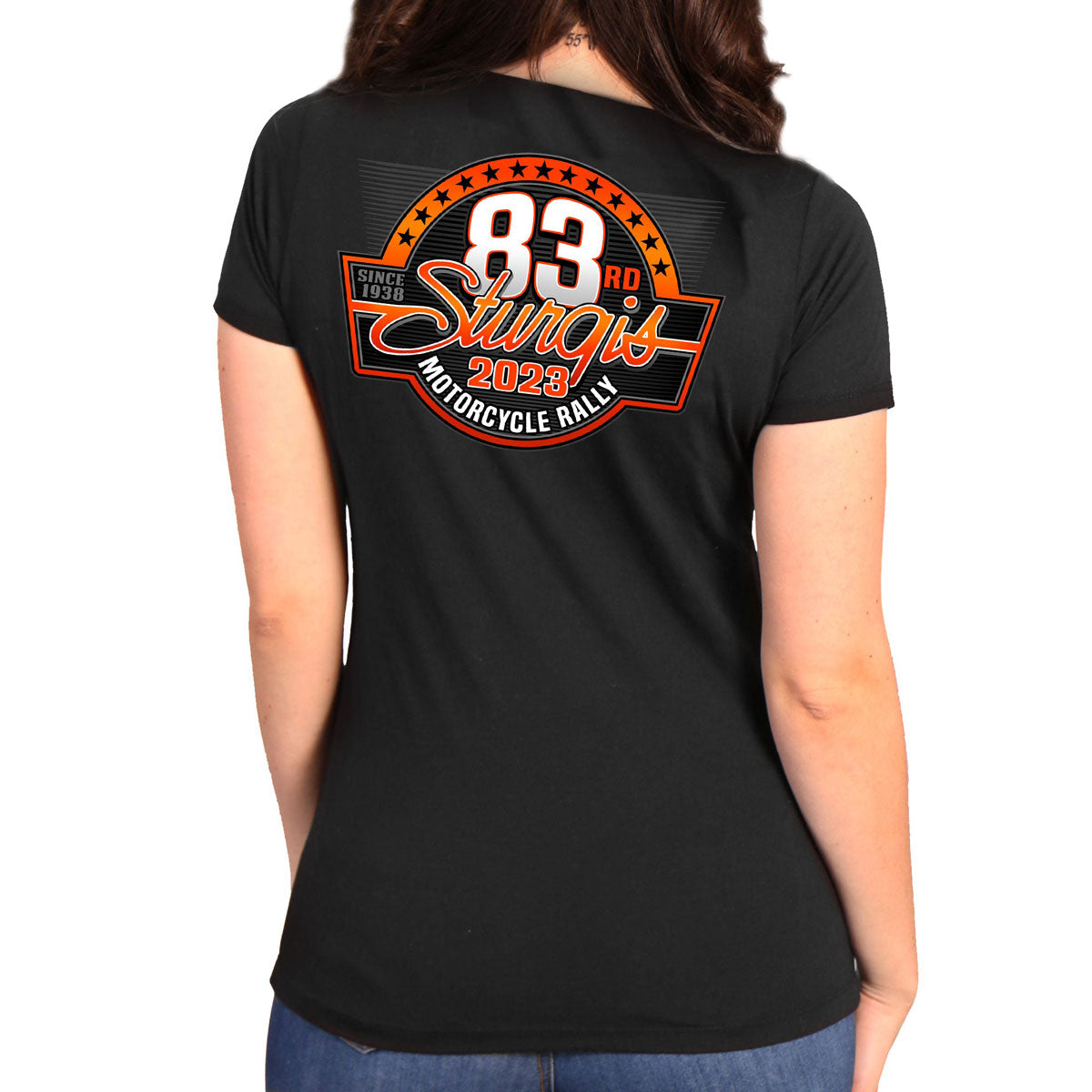 Hot Leathers SPL1844 Women’s Black 2023 Sturgis Rally Logo Short Sleeve T-Shirt