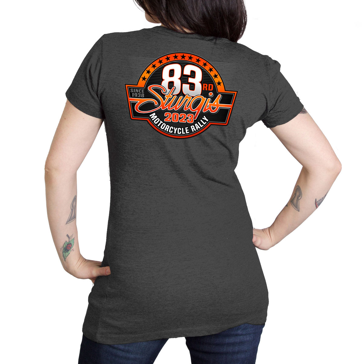 Hot Leathers SPL1845 Women’s Charcoal 2023 Sturgis Rally Logo Short Sleeve T-Shirt