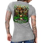 2024 Sturgis Women’s #1 Design Eagle & Skull Heather Gray Motorcycle Rally T-Shirt SPL1887 - Image 2