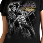 2025 Sturgis Women’s Motorcycle Rally #1 Ghost Rider Black Ladies T-Shirt - Image 3
