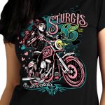 2025 Sturgis Women’s Motorcycle Rally Pink Lady Black Ladies T-Shirt - Image 3