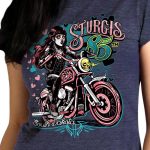 2025 Sturgis Women’s Motorcycle Rally Pink Lady Heather Blue Ladies T-Shirt - Image 3