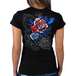 2025 Sturgis Women’s Motorcycle Rally Patriotic Roses Black Ladies T-Shirt - Image 2