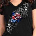 2025 Sturgis Women’s Motorcycle Rally Patriotic Roses Black Ladies T-Shirt - Image 3