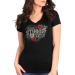 2025 Sturgis Women’s Motorcycle Rally Leather Wings Black Ladies T-Shirt