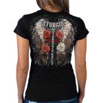 2025 Sturgis Women’s Motorcycle Rally Leather Wings Black Ladies T-Shirt - Image 2