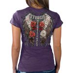 2025 Sturgis Women’s Motorcycle Rally Leather Wings Purple Ladies T-Shirt - Image 2