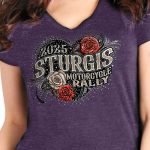 2025 Sturgis Women’s Motorcycle Rally Leather Wings Purple Ladies T-Shirt - Image 3