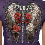 2025 Sturgis Women’s Motorcycle Rally Leather Wings Purple Ladies T-Shirt - Image 4