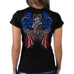 2025 Sturgis Women’s Motorcycle Rally Flag Heart Angel Black Ladies Tee - Image 2