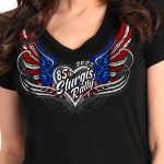 2025 Sturgis Women’s Motorcycle Rally Flag Heart Angel Black Ladies Tee - Image 3