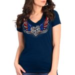 2025 Sturgis Women’s Motorcycle Rally Flag Heart Angel Navy Ladies Tee