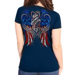 2025 Sturgis Women’s Motorcycle Rally Flag Heart Angel Navy Ladies Tee - Image 2