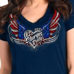 2025 Sturgis Women’s Motorcycle Rally Flag Heart Angel Navy Ladies Tee - Image 3