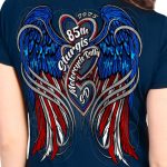 2025 Sturgis Women’s Motorcycle Rally Flag Heart Angel Navy Ladies Tee - Image 4