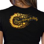 2025 Sturgis Women’s Motorcycle Rally Sunflower Skulls Black Ladies Tee - Image 4