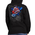 2025 Sturgis Motorcycle Rally Patriotic Roses Black Ladies Hooded Sweat - Image 2