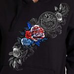 2025 Sturgis Motorcycle Rally Patriotic Roses Black Ladies Hooded Sweat - Image 4