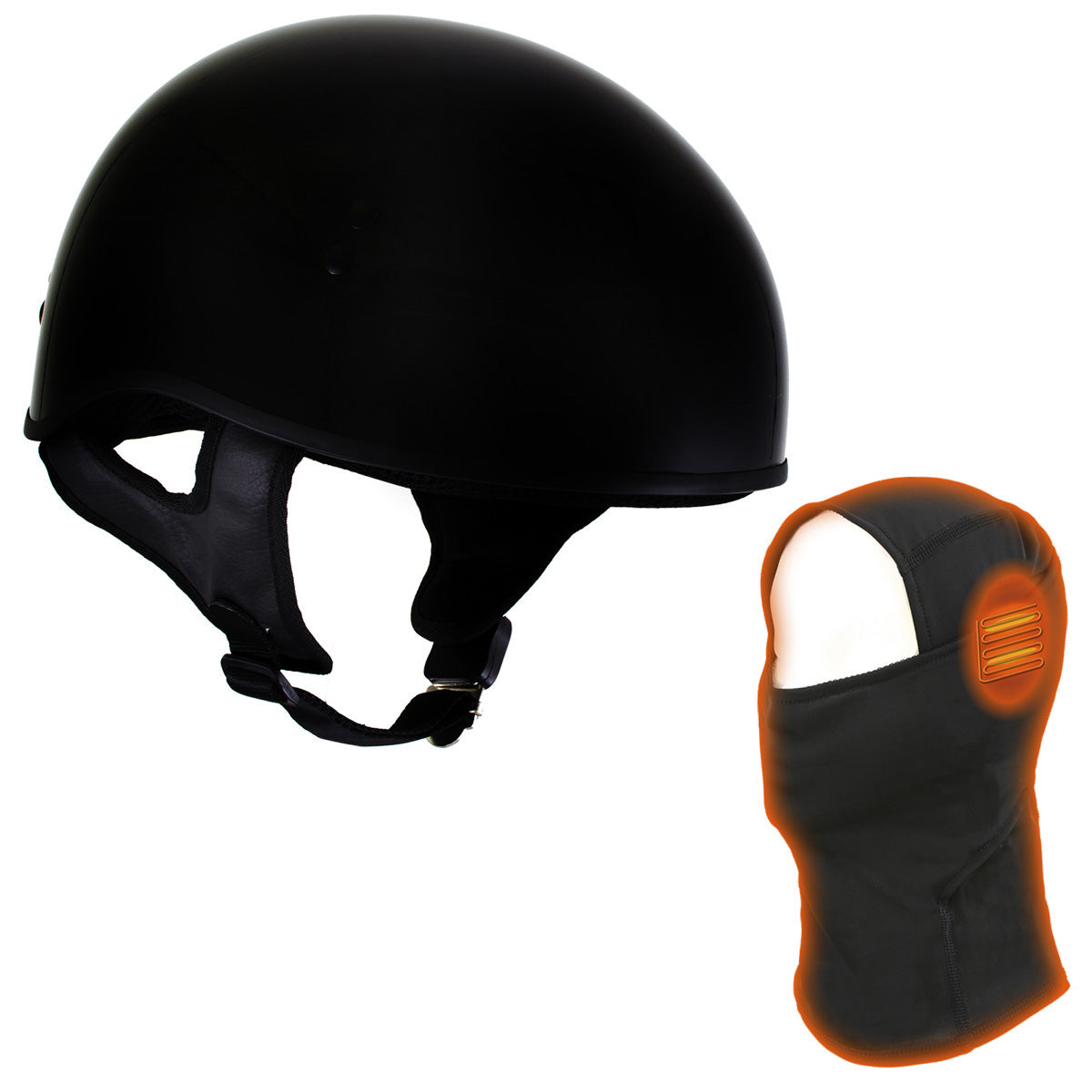 Hot Leathers HLT68 ‘The O.G.’ Gloss Black DOT Half Helmet with Milwaukee Leather MP7922FMSET Heated Balaclava Bundle