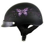 Hot Leathers HLT70 Purple Butterfly Flat Black Advanced DOT Motorcycle Half Face Biker Helmet - Image 7