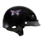 Hot Leathers HLT70 Purple Butterfly Glossy Black DOT Motorcycle Half Face Biker Helmet - Image 7
