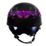 Hot Leathers HLT72 Gloss Black Pink Butterflies Advanced DOT Helmet w/ Drop Down Visor - Image 2