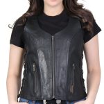 Hot Leathers VSL1013 Ladies Black Leather Side Lace Zip-Up Vest - Image 5