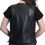 Hot Leathers VSL1013 Ladies Black Leather Side Lace Zip-Up Vest - Image 2