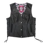 Hot Leathers VSL1017 Ladies ‘Sugar Skull’ Lined Black Leather MC Vest - Image 7
