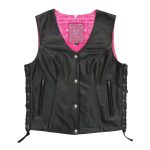 Hot Leathers VSL1018 Ladies ‘Pink Paisley’ Lined Black Leather MC Vest - Image 7