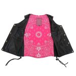 Hot Leathers VSL1018 Ladies ‘Pink Paisley’ Lined Black Leather MC Vest - Image 2