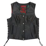 Hot Leathers VSL1019 Ladies ‘Red Rose’ Lined Black Leather MC Vest - Image 7