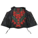 Hot Leathers VSL1019 Ladies ‘Red Rose’ Lined Black Leather MC Vest - Image 2