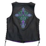 Hot Leathers VSL2001 Ladies Black ‘Fleur De Lis Cross’ Leather Vest