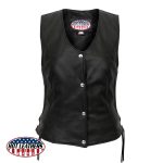 Hot Leathers VSL5002 USA Made Women’s Black Leather MC Vest with Side Laces - Image 10