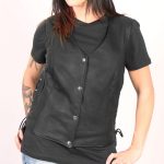 Hot Leathers VSL5002 USA Made Women’s Black Leather MC Vest with Side Laces - Image 3