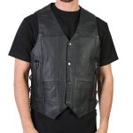 Hot Leathers VSM1017 Men’s Black ’10 Pocket’ Leather Vest with Side Laces