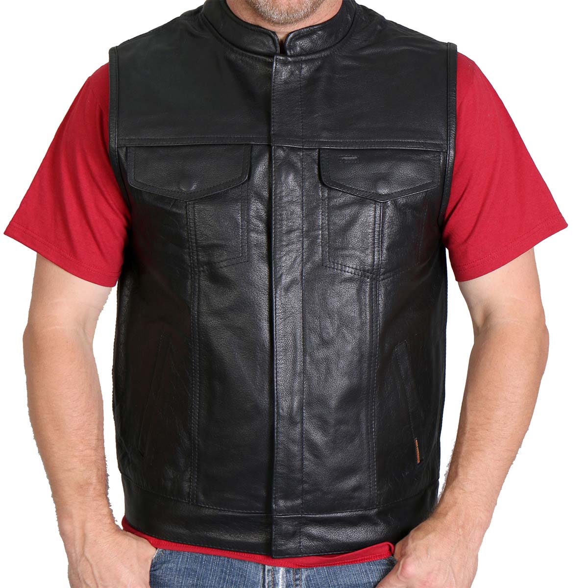 Hot Leathers VSM1018 Men’s Black ’10 Pocket’ Cowhide Leather Vest