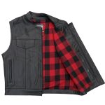 Hot Leathers VSM1060 Men’s Black Flannel Red Conceal and Carry Leather Vest