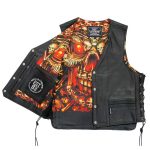 Hot Leathers VSM1061 Men’s Black ‘Skulls Make Skulls’ Conceal and Carry Side Lace Leather Vest - Image 3
